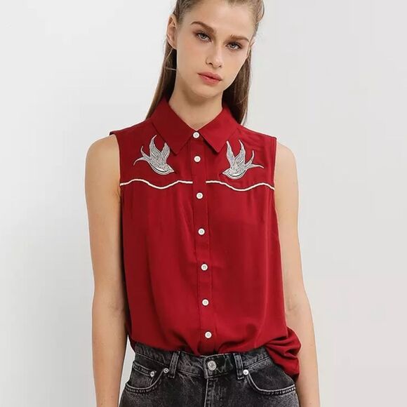 Harley-Davidson Moto Club Sleeveless Red Button Down Shirt Size Medium - Picture 3 of 12